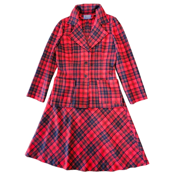 Vintage 1960's Era Pendleton Wool Red/Black/Green/Navy Tarten Plaid Skirt Set - Picture 17 of 17